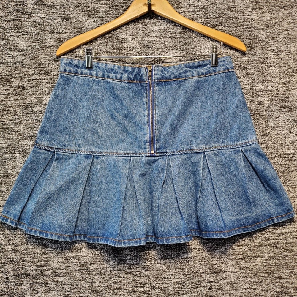 NWT Lioness Rescue Me Pleat Denim Mini Skirt Women XXL Blue Drop Waist Pleated - Picture 2 of 11
